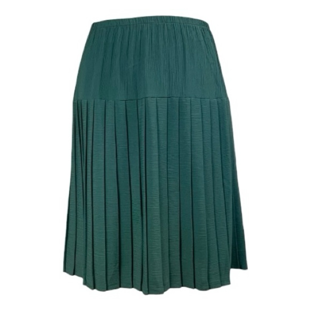 Elegant Green Pleated Skirt Midi Length Holiday‎ Office Elastic Waist Size 16